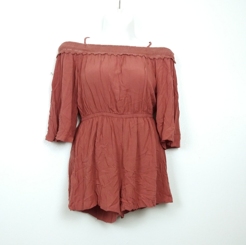 New York & Company Rust Off-Shoulder Romper Women's Size M
